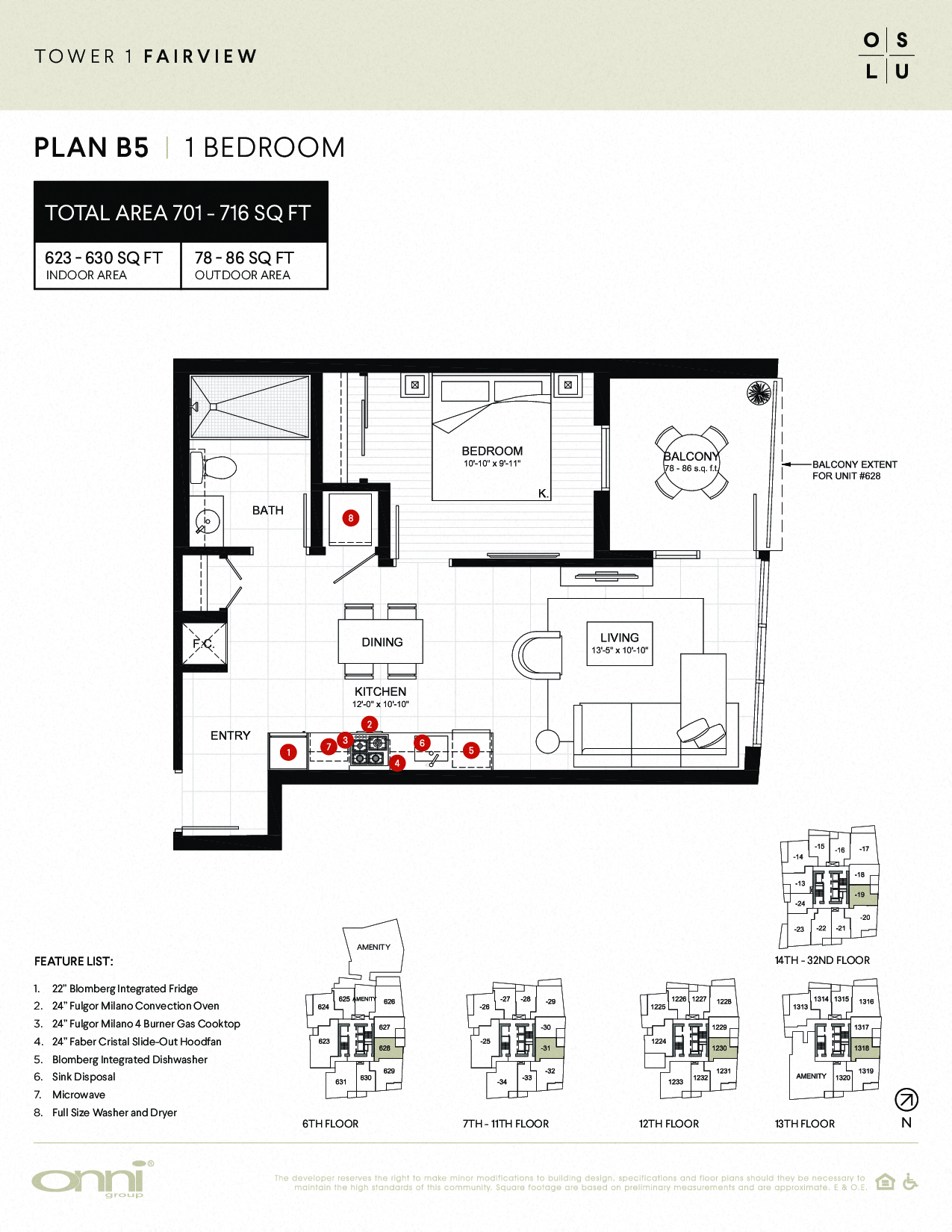 Floor plan for 1 bed, 1 bath, 630 sqft